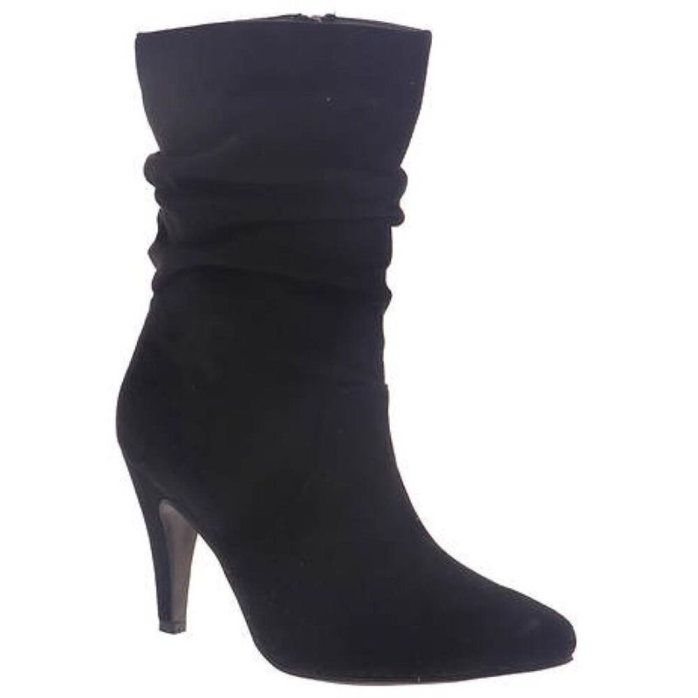 Beacon Womens Sheila  Black Faux Suede Slouchy Mid-Calf Boots Shoes Used